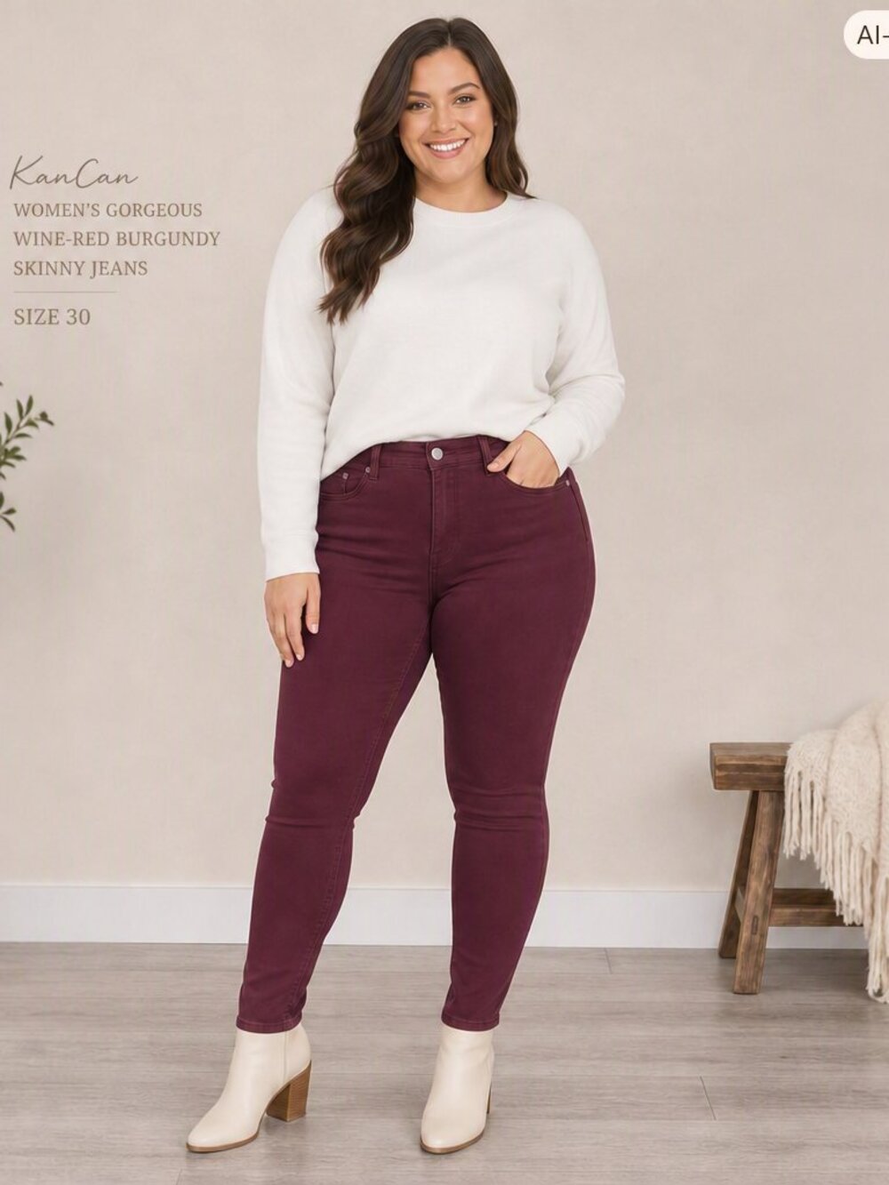 KanCan Women's Gorgeous Wine-Red Burgundy Skinny Jeans Size 30